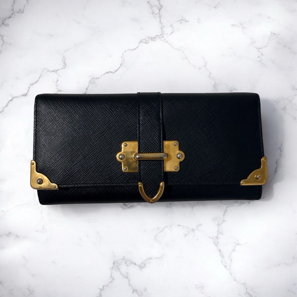 Prada Saffiano Cahier Leather Long Wallet Black